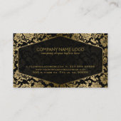 Zwart en Goud Bloemen Damasks Visitekaartje (Achterkant)