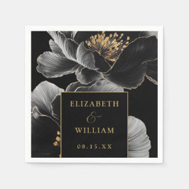 Zwart en goud Bloemen Elegante Moderne bruiloft Servet