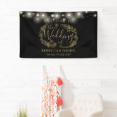 Zwart en Goud Bloemen Garland Script Bruiloft Spandoek (Insitu)