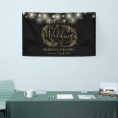 Zwart en Goud Bloemen Garland Script Bruiloft Spandoek (Beurs)