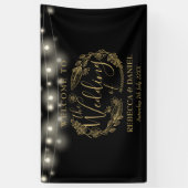 Zwart en Goud Bloemen Garland Script Bruiloft Spandoek (Verticaal)