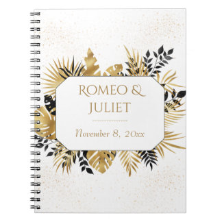 Zwart en Goud Bloemen Glitter Bruiloft Notitieboek