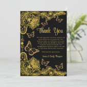 Zwart en Goud Bloemen Kant Trouwen Jubileum Bedankkaart (Staand voorkant)
