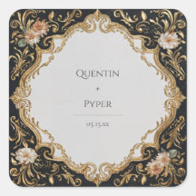 Zwart en Goud Bloemen Lijst bruiloft Sticker