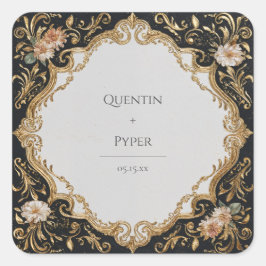 Zwart en Goud Bloemen Lijst bruiloft Sticker