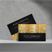 Zwart en Goud Bloemen Luxe Elegante Typografie Visitekaartje