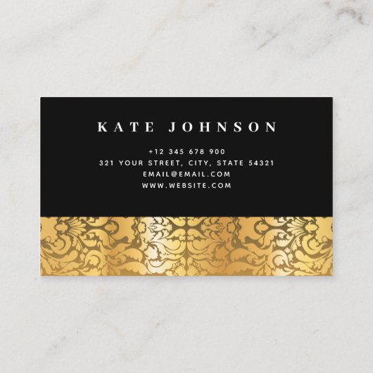 Zwart en Goud Bloemen Luxe Elegante Typografie Visitekaartje (Achterkant)