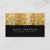 Zwart en Goud Bloemen Luxe Elegante Typografie Visitekaartje (Voorkant)