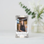 Zwart en Goud Bloemen Marmer Begrafenis Gebed Visitekaartje (Staand voorkant)