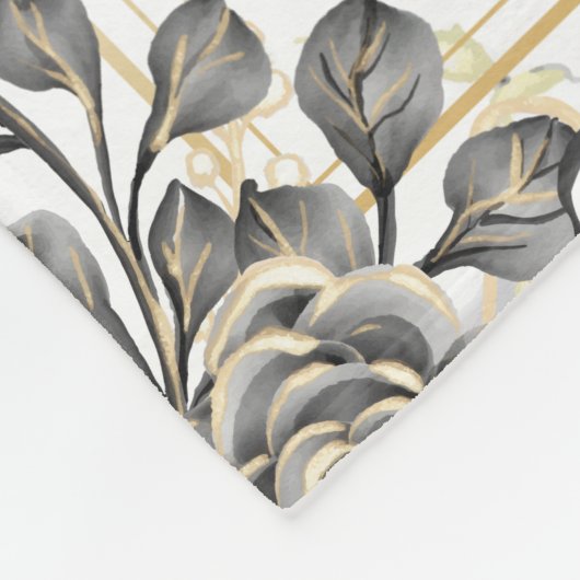 Zwart en Goud Bloemen Marmer Liefdevolle Geheugen  Fleece Deken (Hoek)