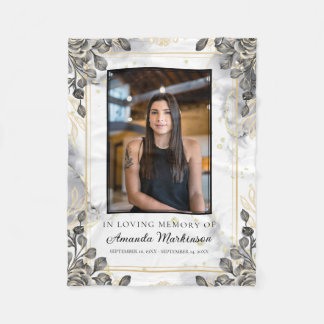 Zwart en Goud Bloemen Marmer Liefdevolle Geheugen Fleece Deken