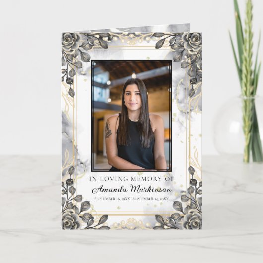 Zwart en Goud Bloemen Marmer Liefdevolle Geheugen Programma (Voorkant)