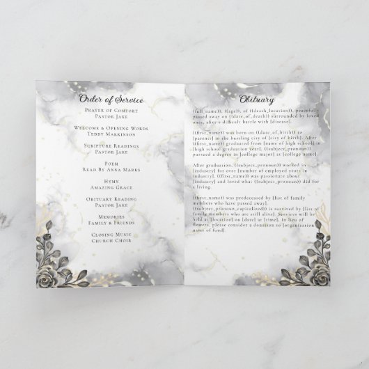 Zwart en Goud Bloemen Marmer Liefdevolle Geheugen Programma (Binnen)