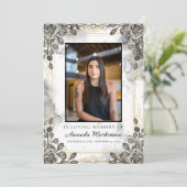 Zwart en Goud Bloemen Marmer Order of Service Programmakaart (Staand voorkant)