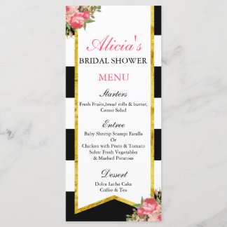 Zwart en Goud Bloemen Menu Kaarten