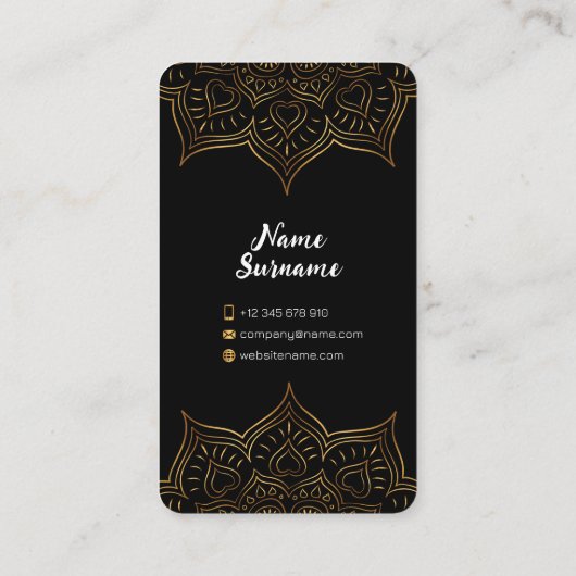 Zwart en Goud Bloemen Modern Indisch Patroon Contactkaartje (Achterkant)