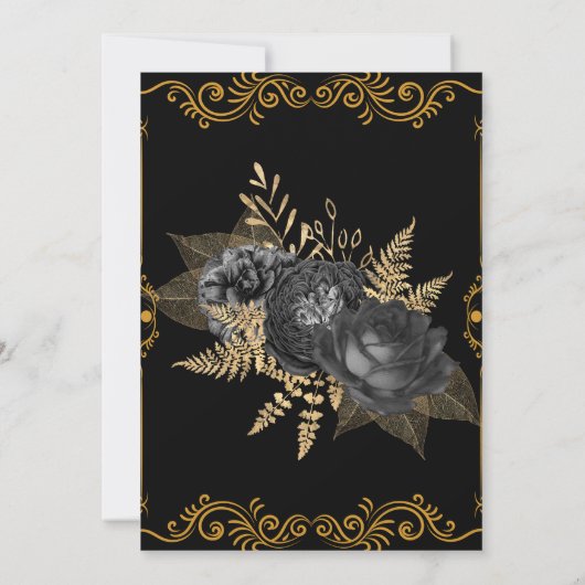 Zwart en Goud Bloemen Moderne Boho Huwelijk Kaart (Achterkant)
