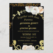 Zwart en Goud Bloemen Moderne Boho Huwelijk Kaart (Voorkant / Achterkant)