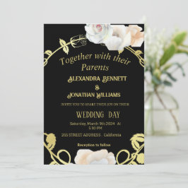 Zwart en Goud Bloemen Moderne Boho Huwelijk Kaart
