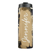 Zwart en Goud Bloemen Naam toevoegen Aangepaste Gi Thermosbeker (Voorkant)