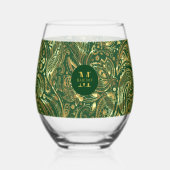 Zwart en Goud Bloemen Paisley Monogram Wijnglas Zonder Voet (Voorkant)