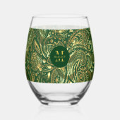 Zwart en Goud Bloemen Paisley Monogram Wijnglas Zonder Voet (Achterkant)