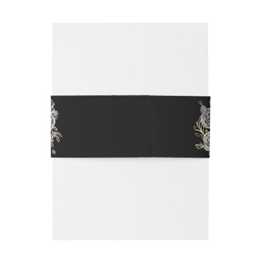 Zwart en Goud Bloemen Rozen Gotische Bruiloft Uitnodigingen Wikkel (Achterkant Voorbeeld)