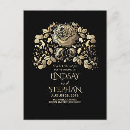 Zwart en Goud  Bloemen Save the Date Aankondigingskaart