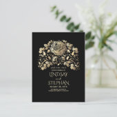 Zwart en Goud Bloemen Save the Date Aankondigingskaart (Staand voorkant)