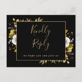 Zwart en Goud Bloemen Song Verzoek RSVP Briefkaart