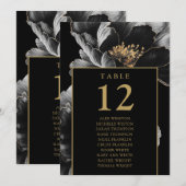 Zwart en Goud Bloemen Tafel Nummer Zitplaatskaart Kaart (Voorkant / Achterkant)