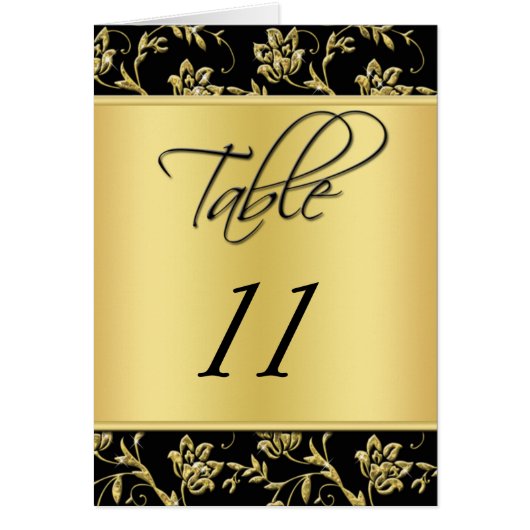Zwart en Goud Bloemen Tafelnummer Kaart (Voorkant)