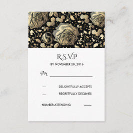 Zwart en Goud Bloemen Vintage Bruiloft RSVP Kaartje