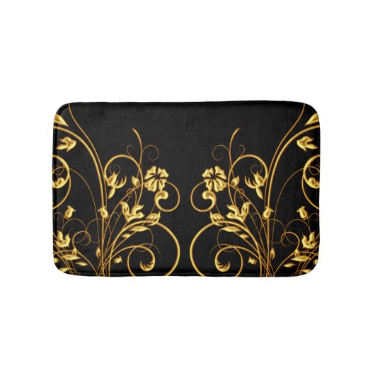 Zwart en Goud Bloemen Wervelbad Mat (Voorkant)