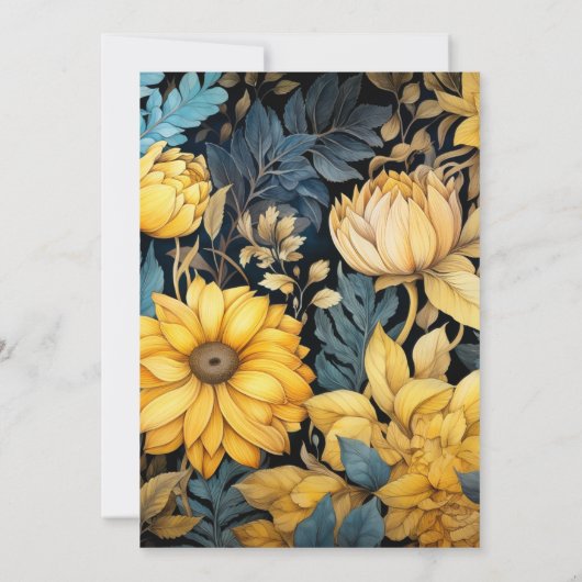 Zwart en Goud Bloemen Winter Bruiloft Kaart (Achterkant)