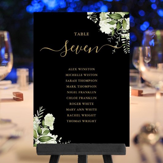 Zwart en Goud Bloemen Zitplannummer Tafelnummer