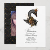 Zwart en Goud Bloemen Zwaan Quinceañera Foto Kaart (Voorkant / Achterkant)