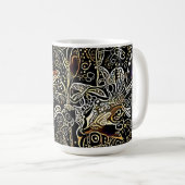 Zwart en goud bloemendesign kunstbeker mok (Voorkant rechts)