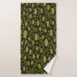 Zwart en goud bloemmotief  badhanddoek