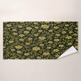Zwart en goud bloemmotief badhanddoek