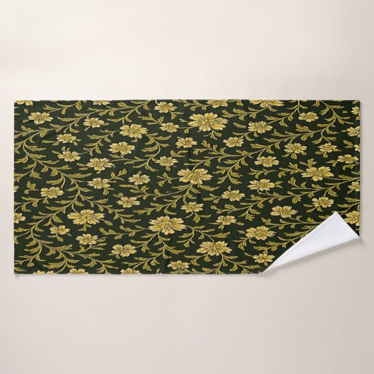 Zwart en goud bloemmotief badhanddoek (Badhanddoek)