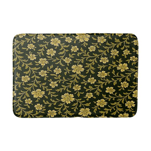 Zwart en goud bloemmotief  badmat (Voorkant)