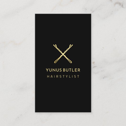 Zwart en goud Bobby Pins Haarstylist Salon Visitekaartje (Voorkant)