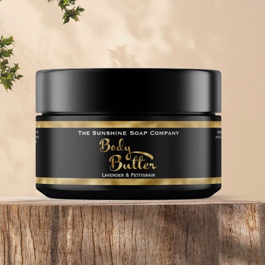 Zwart en Goud Body Butter Jar Label