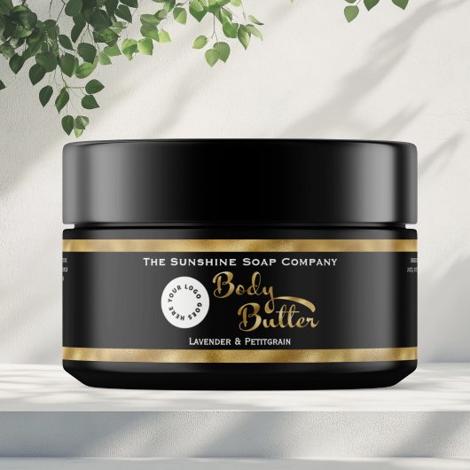 Zwart en Goud Body Butter Jar Label met logo