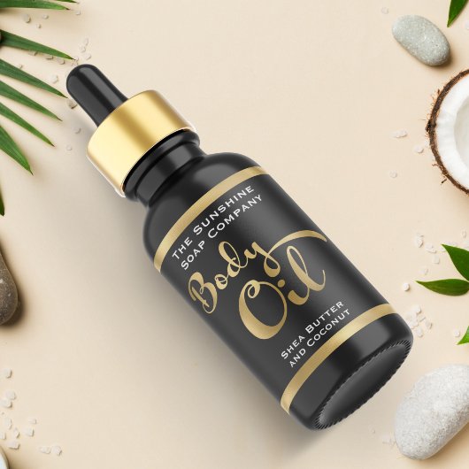Zwart en Goud Body Olie Fles Label
