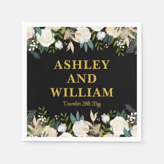 Zwart en goud Boho Bohemian Chic Greenery Wedding Servet (Voorkant)