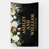Zwart en goud Boho Bohemian Chic Greenery Wedding Spandoek (Verticaal)