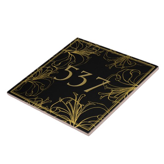 Zwart en Goud Boho Decoratieve Huisnummerplaat Tegeltje (Zijkant)