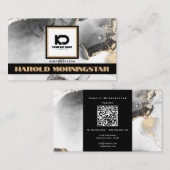 Zwart en Goud BOLD Vierkant Logo en QR-code Visitekaartje (Voorkant / Achterkant)